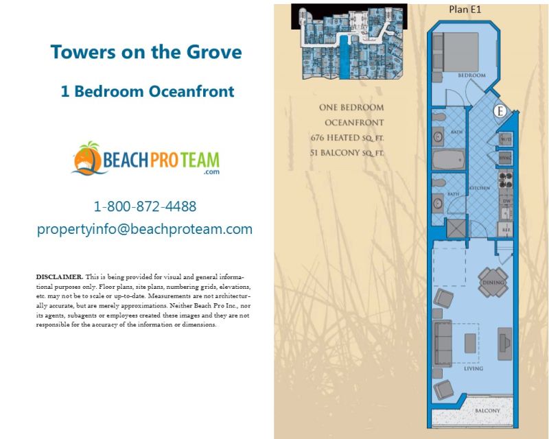 Towers On The Grove Floor Plan E1 - 1 Bedroom Oceanfront